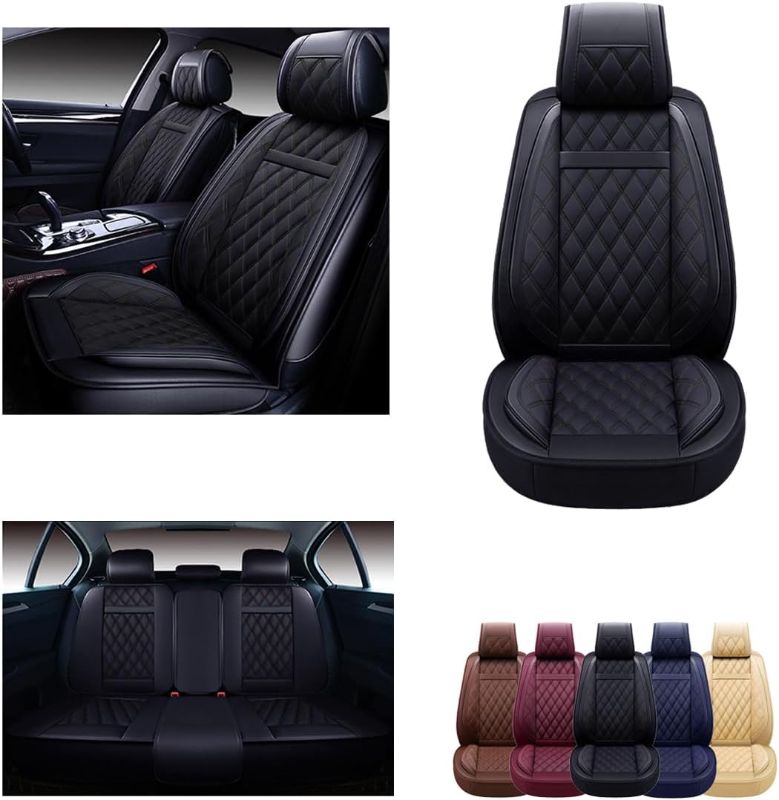 Photo 1 of OASIS AUTO Car Seat Covers Premium Waterproof Faux Leather Cushion Universal Accessories Fit SUV Truck Sedan Automotive Vehicle Auto Interior Protector Full Set (OS-009 Black)
