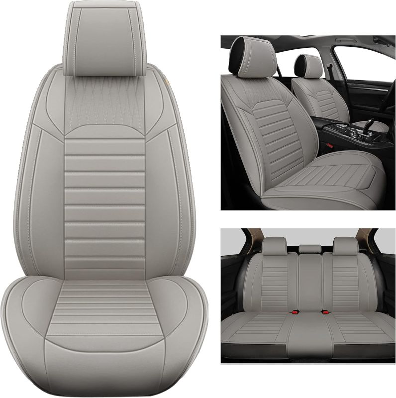 Photo 1 of Leather Car Seat Covers, Car Seat Covers Full Set for Most SUV Cars Pickup Truck, Universal Leatherette Seat Covers Non-Slip Vehicle Cushion Cover, Waterproof Automotive Seat Cover, Gray
