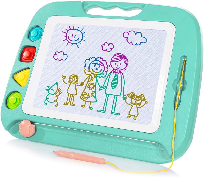 Photo 1 of SGILE Large Magnetic Drawing Board - 4 Colors 16×13in Doodle Pad with 4 Stamps for Toddlers, Learning Toy Board Etch Sketch Gift for 36+ Month Kids Girls Boys, Green

