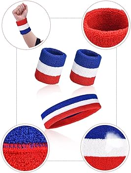 Photo 1 of Sweatband Set 1 Headband + 2 Wide Wristband Red White Blue