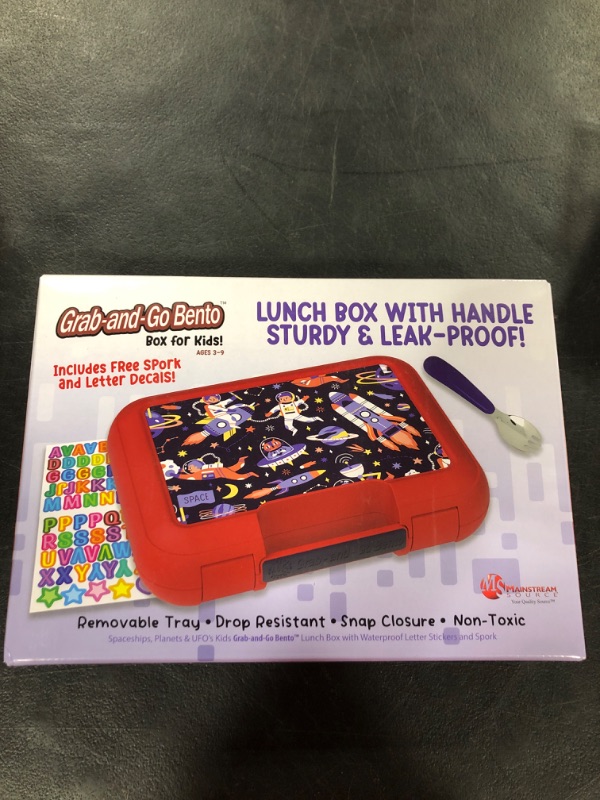 Photo 1 of Kids Grab-and-Go Bento Lunch Bento Box – Includes Removable Tray with 5 Compartments, Spork, & Name Stickers for the Ultimate Kids Lunch Box (Red & Blue, Spaceships)
