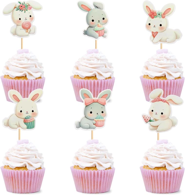 Photo 1 of 30 PCS Easter Cupcake topper Bunny Cupcake Toppers Easter Egg Cupcake Topper Rabbit Easter Party Cake Topper Decorations (Brown) (Style 7) 