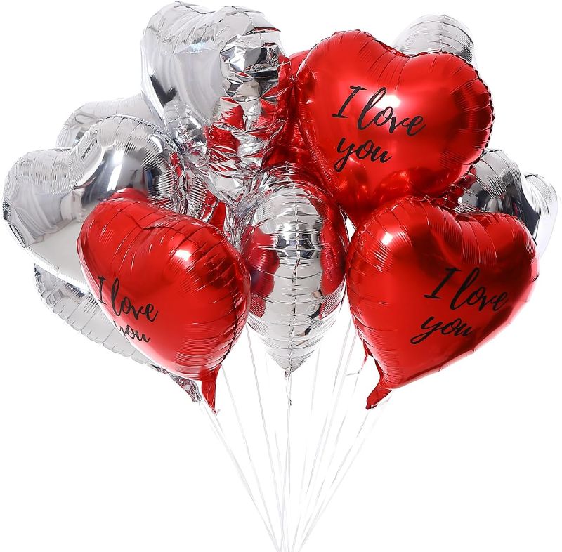 Photo 1 of 18 pcs Heart Balloons 18" Foil Love Balloons Balloons for Valentines Day Propose Marriage Wedding Anniversary Backdrop Birthday Party Supplies (Red Heart&SLV) 