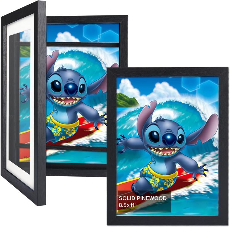 Photo 1 of [2-Pack] Kids Art Frames, 8.5x11 Front Opening Kids Artwork Frames Changeable, Black Artwork Display Storage Frame for Wall, Holds 150 Pcs, for 3D Picture, Crafts, Children Drawing, Hanging Art, Portfolio (2, Black) 