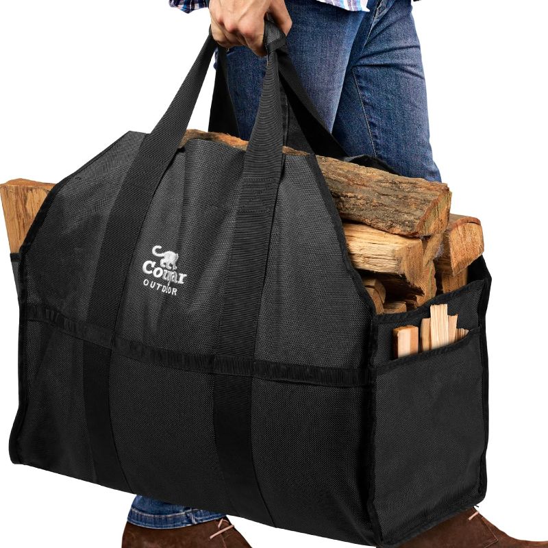 Photo 1 of Firewood Carrier - Log Carrier (Black), Waterproof, Canvas Wood Carrying Bag, Dad Gifts, Fathers Day Gifts from Daughter, Wife, Son, Wood Fire Stove & Fireplace Gift