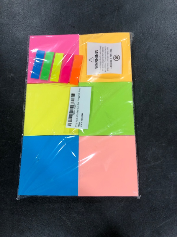 Photo 1 of (6 Pack) Sticky Notes 3x3 in Bright Colored Super Self Sticky Pads - 100 Sheets/Pad - Easy to Post for School, Office Supplies, Desk Accessories