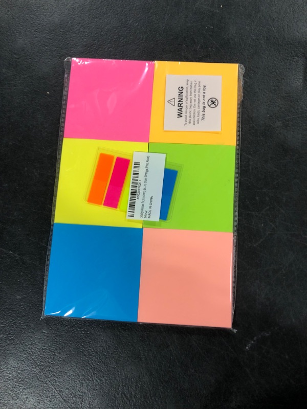 Photo 1 of (6 Pack) Sticky Notes 3x3 in Bright Colored Super Self Sticky Pads - 100 Sheets/Pad - Easy to Post for School, Office Supplies, Desk Accessories
