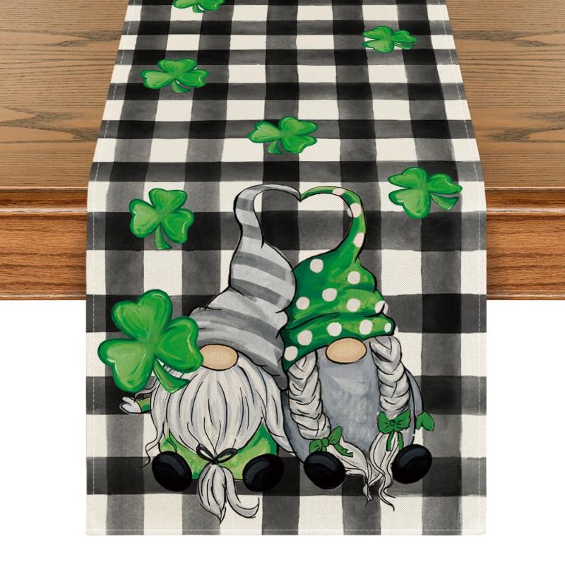 Photo 1 of Artoid Mode St. Patrick's Day Table Runner, Spring Holiday Kitchen Dining Table Decoration for Home Party Decor 13x90 Inch 13" x 90", Table Runner Green PACK OF 4