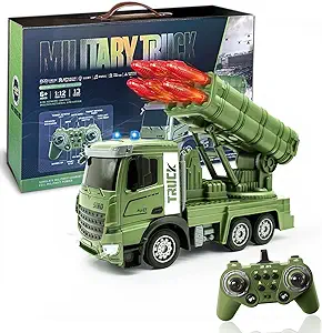Photo 1 of Losbenco Remote Control Missile Military Truck, 2.4GHz RC Army Truck Toys with Metal Cab Missile Launch, 1/12 13 Channels Army Battle Fighting Vehicles with Lights & Sounds for Boys Kids 8-12 Years 