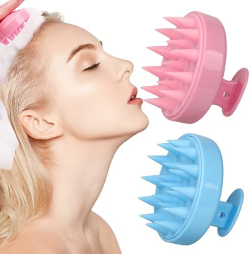 Photo 1 of BASEMMAHER 2Pcs Scalp Massager Shampoo Hair Growth with Soft Silicone Bristles Hair Cleansing Brush Head Scrubber Dandruff Brush Hair Washing Tool for Women Men or Pets All Hair Types Care, Pink Blue