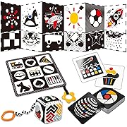 Photo 1 of  Black and White High Contrast Baby Toys 0-3 Months, Baby Flash Cards for Newborn, Montessori Soft Cloth Book Sensory Toys for Babies Infant w/Mirror, Learning Activities Toys for Baby Gifts