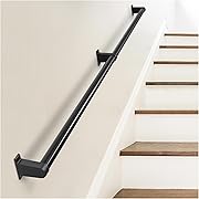 Photo 1 of Industrial Stair Railing Metal Hand Rails for Indoor Stairs Wall Mount Staircase Handrails 1.25" Pipe Stair Handrail for Steps Black Aluminum Stairway Railing for Outdoor & Indoor Stairs 8ft
