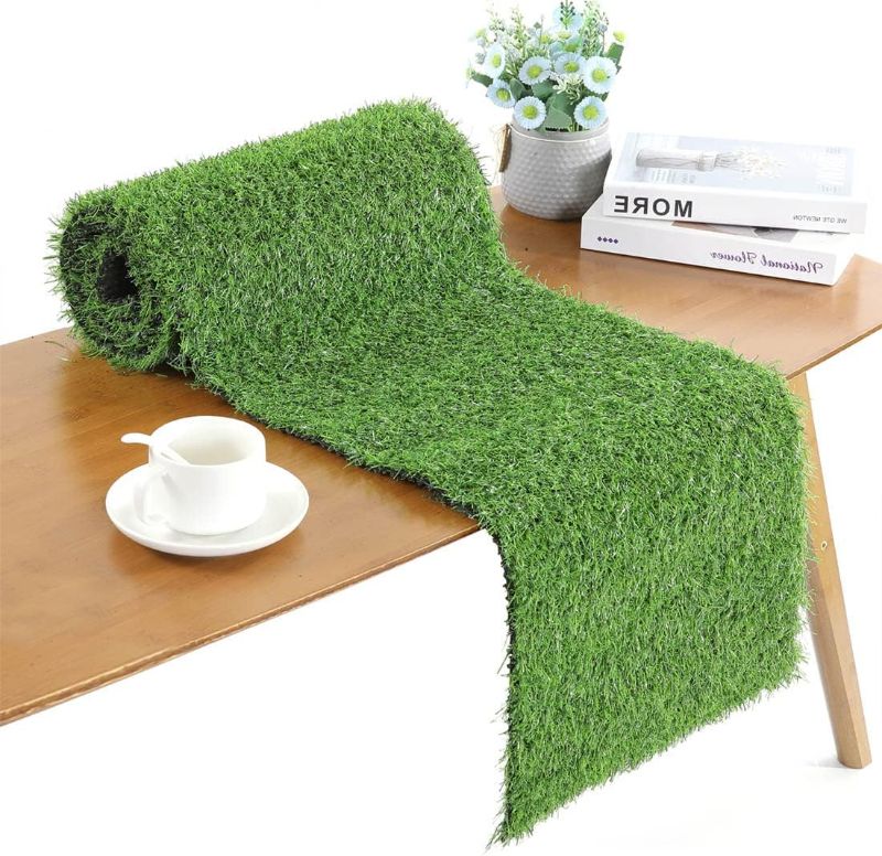 Photo 1 of 14" x 47.2" Fake Grass Table Runners, Artificial Grass Golf Party Decorations Garden Green Table Mats for Table, Easter, Sports, Birthday Party Baby Shower
