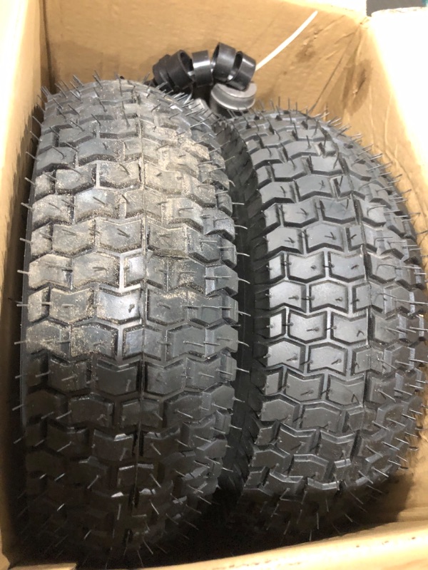 Photo 2 of 13x5.00-6 Rubber Lawn Mower Tire and Wheel, 2 Pcs Replacement 13x5-6nhs Riding Mowers Lawn Pneumatic Tire with 3/4" Bushing, 3" -4.5" Centered Hub 13x5.00-6"