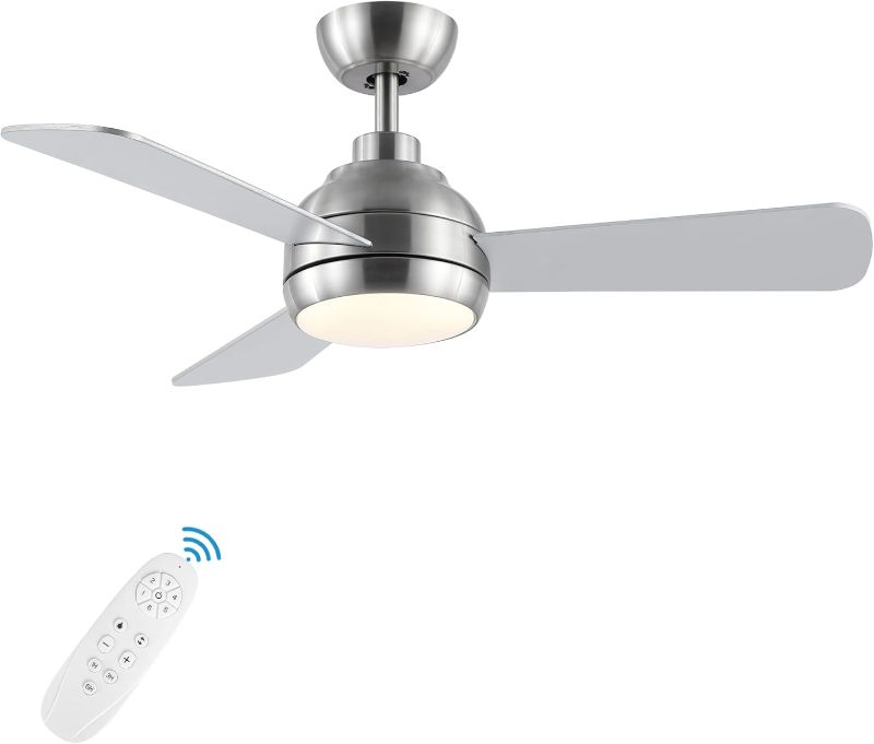 Photo 1 of putroad 42 Inch Ceiling Fans with Lights, Brushed Nickel Ceiling Fan with Light and Remote Control, Dimmable 6 Speeds DC Reversible Quiet Modern Ceiling Fan...
