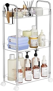 Photo 1 of  3 Tier Acrylic Storage Rolling Cart Clear Bathroom Cart Organizer, Transparency Laundry Room Organization Mobile Shelving Unit Multifunction Rolling Utility Cart 