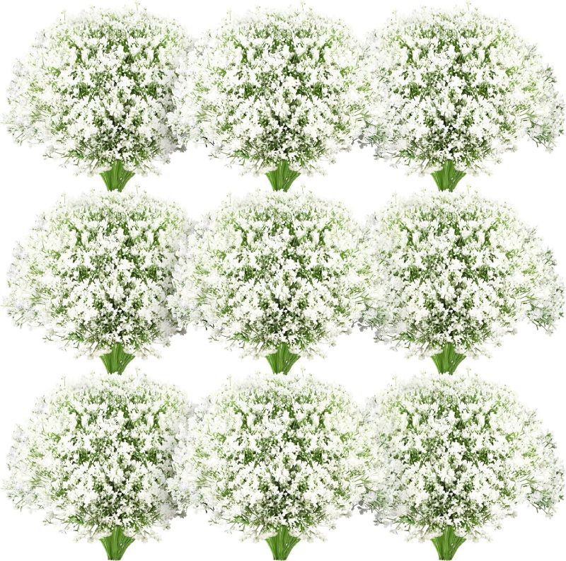 Photo 1 of 100 Pieces Artificial Flowers Plastic Baby Breath Flowers Faux Gypsophila DIY Floral Bouquets Arrangement Baby Breath Wedding Party Decoration for Party Home Office Garden Decor (White)
