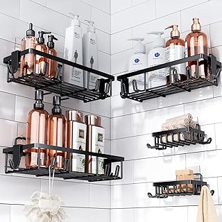 Photo 1 of Adhesive Shower Caddy, 5 Pack Stainless Steel Bath Organizers With No Drilling, Large Capacity Rustproof Shelves for Bathroom Storage & Home Decor Silver