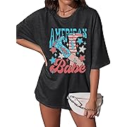 Photo 1 of American T-Shirts Women 4th of July Patriotic Shirt Memorial Day Tee Vintage Cowgirl Shirt USA Oversized Tops L
