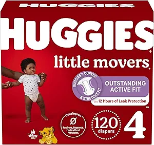 Photo 1 of Huggies Size 4 Diapers, Little Movers Baby Diapers, Size 4 (22-37 lbs), 120 Count
