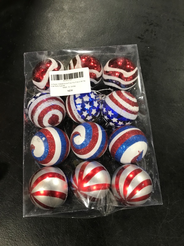 Photo 2 of 12 Pcs Independence Day Ball Ornament - 4th of July Patriotic Hanging Ball Decoration American Flag Ornament for Independence Day, Christmas Tree, USA Themed Party Supplies