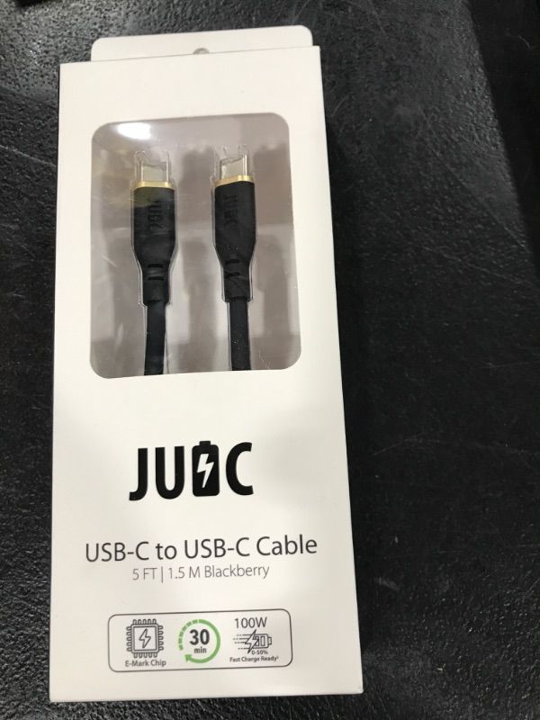 Photo 2 of JUIC USB-C Fast Charge Charging Cable 100W 5ft 2.0 Type C PD Luxury Silicone Colorful for iPhone 15 Plus Pro Max MacBook Pro iPad Pro Air Mini Pixel Samsung Galaxy S23 Switch Steam PS5 (Black)