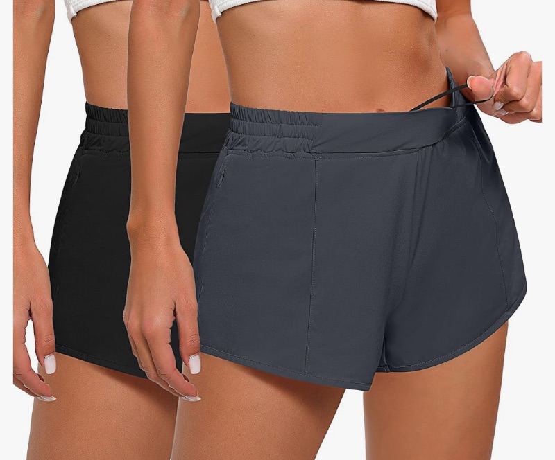 Photo 1 of 2 Pcs Women's Running Shorts, High Waisted Athletic Shorts with Zip Pocket 2 in 1 Quick Dry Workout Gym Short Pants