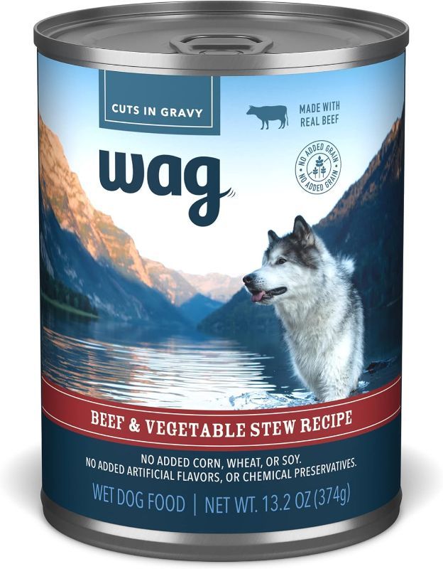 Photo 1 of Amazon Brand - Wag Stew Canned Dog Food, Beef & Vegetable Recipe, 13.2 oz Can (Pack of 12) -- EXP JUN 2025
