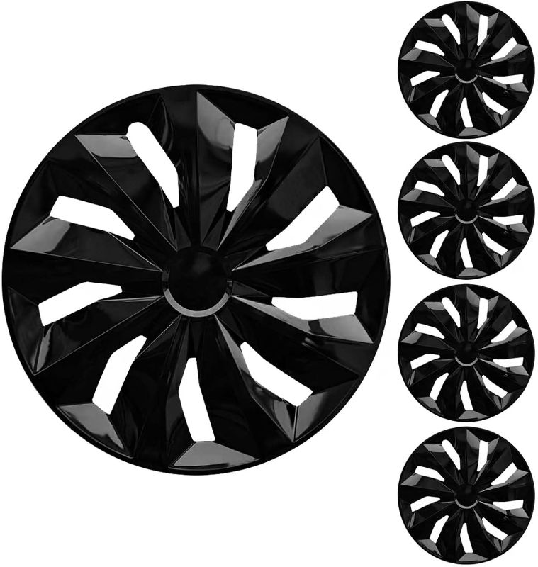 Photo 1 of 15" Black Wheel Rim Cover Hubcaps Replacement R15 Hub Caps Snap On Universal Wheel Rim Cover ABS Exterior Accessories for Car Trunk SUV Set of 4
