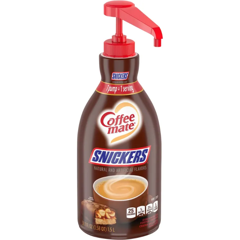 Photo 1 of 2 PACK Coffee Mate Liquid Coffee Creamer Snickers 1.5 Liter Pump Bottle