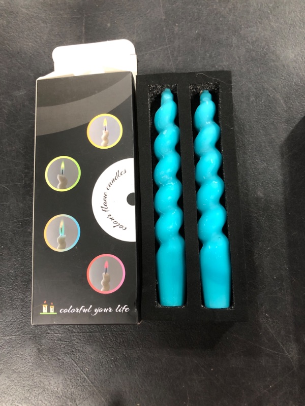 Photo 1 of 7.8inch Blue Flame Spiral Taper Candle -Set of 2 Tapered Candles,tasteless and Smokeless,Long Candle,Tall Candlesticks, Home Dinner, Party, Wedding, Halloween, Churches,Christmas(20cm, Blue)