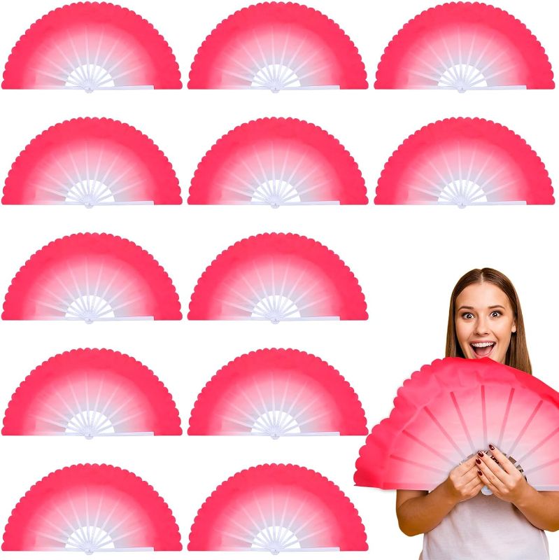 Photo 1 of 12 Pcs Chinese Dancing Fans 13 Inch Plastic Folding Taichi Kungfu Handheld Fans for Chinese Folk Dance Arts Martial Sports Performance Festival Decorations Gifts, Pink