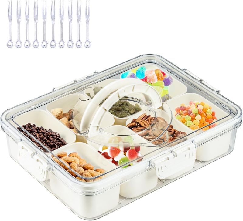 Photo 1 of 8 Grid Snack Box Container Divided Serving Tray with Lid Portable Snack Containers for Candy Fruits Nuts Snacks Charcuterie and Veggie Perfect for Party,Entertaining,Picnic and School