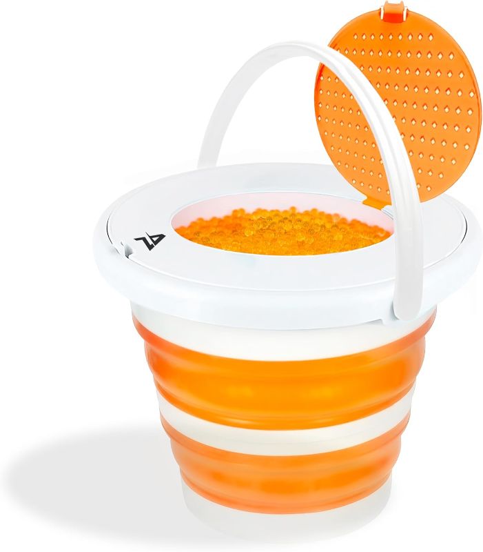 Photo 1 of Aimzone Gel Blaster Bucket with Strainer, Holds +16,000, Collapsible Gel Ammo Tub Large Capacity, Gel Balls Container, Gel Bullets, Water Based Beads, Compatible with Any Gel Blaster, (Orange)