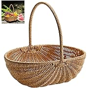 Photo 1 of  Basket with Handle Multipurpose Woven Basket Decoration Large Woven Harvest Basket Flower Basket for Picnic Fruit Storage Organizing