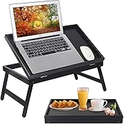 Photo 1 of  Bed Tray Table Breakfast Food Tray with Folding Legs Kitchen Serving Tray for Lap Desks Notebook Computer Bed Platters TV Snack Tray, Adjustable (Black)