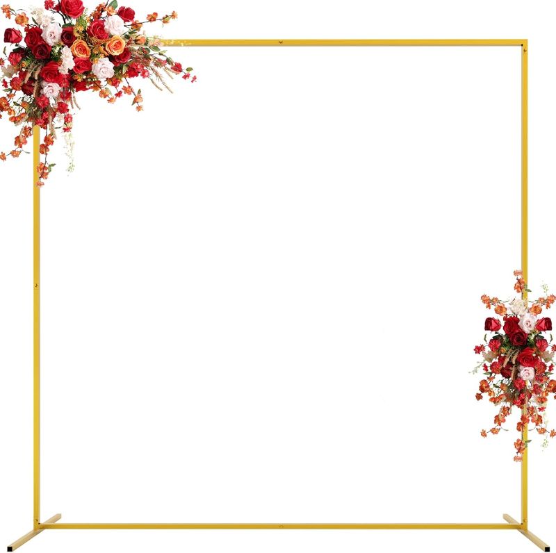 Photo 1 of  Gold Wedding Arch Backdrop Stand Square Metal Rectangular Arch Frame for Ceremony Party Birthday Bridal Baby Shower Anniversary Arbor Balloon Decoration