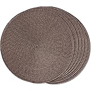 Photo 1 of  Round Braided Placemats Set of 6 Table Mats for Dining Tables Woven Washable Non-Slip Place mats 15 inch(Brown, 6pcs)