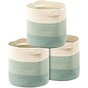 Photo 1 of  3 Pack Storage Baskets for Organizing, Woven Rope Baskets Cube Storage Basket Bins 11x11'' for Cube Storage Organizer Room Organizer, Mixed Green