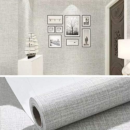 Photo 1 of 11 Yards Faux Gray Grasscloth Linen Wallpaper Peel and Stick Removable Simple Natural Embossed Textured Paper Self Adhesive Room Wall Decoration,32.8 Ft X 17.9 inch
