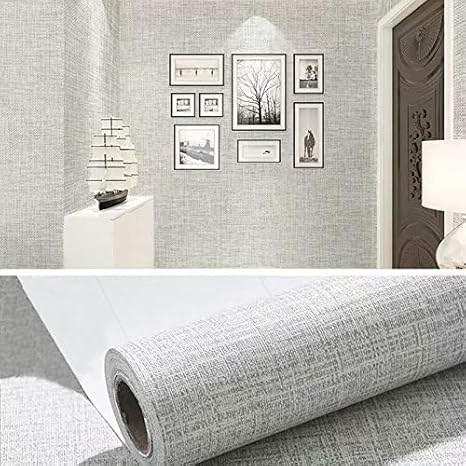 Photo 1 of 11 Yards Faux Gray Grasscloth Linen Wallpaper Peel and Stick Removable Simple Natural Embossed Textured Paper Self Adhesive Room Wall Decoration,32.8 Ft X 17.9 inch
