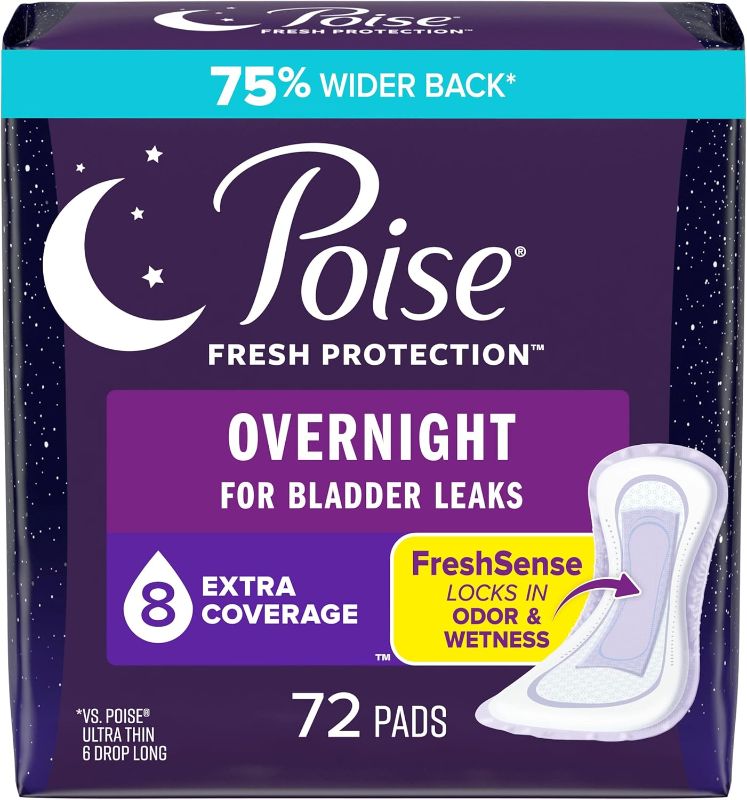 Photo 1 of 
Poise Incontinence Pads & Postpartum Overnight Incontinence Pads, 8 Drop Extra Coverage, 72 Count (2 Packs of 36), Packaging May Vary
4PCK****