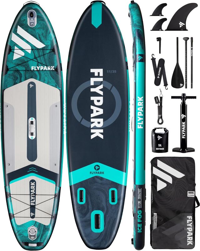 Photo 1 of 10'8/11'x35'' Fishing/Family Inflatable Paddle Board, Extra Wide SUP Paddleboard Inflatable, Stable Stand-Up Paddle Board, Camera Mount, Shoulder Strap, 2 Fish mounts, Rod Hold, Kayak seat