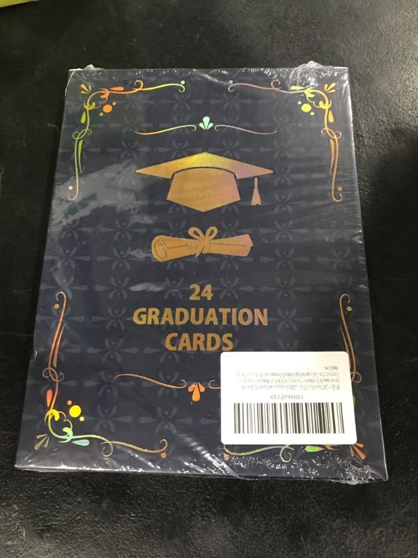 Photo 2 of 24 Pack Gold Foil 2024 Graduation Cards Bulk with Envelopes & Stickers - Variety of 6 Artist-Rendered Designs - Perfect for College & High School Graduation Gifts and Party Supplies.