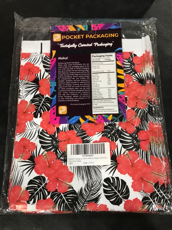 Photo 2 of Pocket Packaging 10x13 Inch Poly Mailers 100 Pack | Tear Resistant Self Adhesive Seal & Waterproof | Durable Mailing Bags For Shipping | Stylish Packaging Supplies For Small Business (Maui Hibiscus)