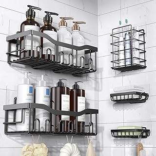 Photo 1 of Shower Caddy 5 Pack,Adhesive Shower Organizer for Bathroom Storage&Home Decor&Kitchen,No Drilling,Large Capacity,Rustproof Stainless Steel Bathroom Organizer,Shower Shelves for Inside Shower-Standard

