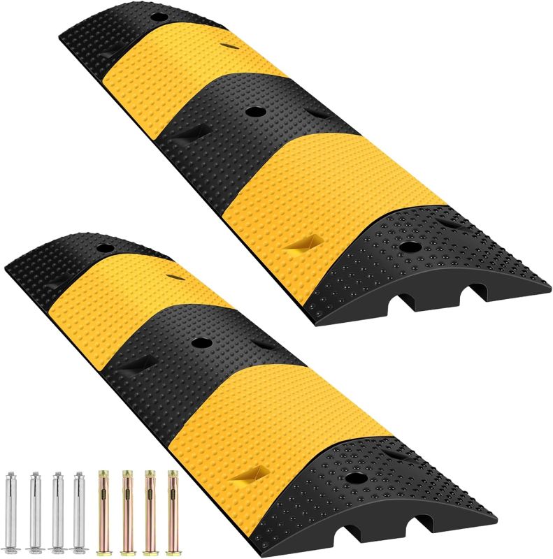 Photo 1 of  Rubber Speed Bump, Pack of 1 Total Heavy Duty, Humps Rated 66000 LBS Load Capacity, Speed Humps with 4 Bolt Spikes Anchors for Asphalt Concrete Gravel Driveway