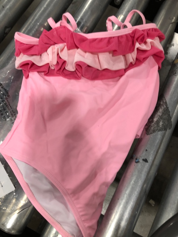 Photo 2 of Batermoon Girls One Piece Swimsuits Tulle Frill Ruffle Bathing Suit Beach Sport Swimwear Pink 3T