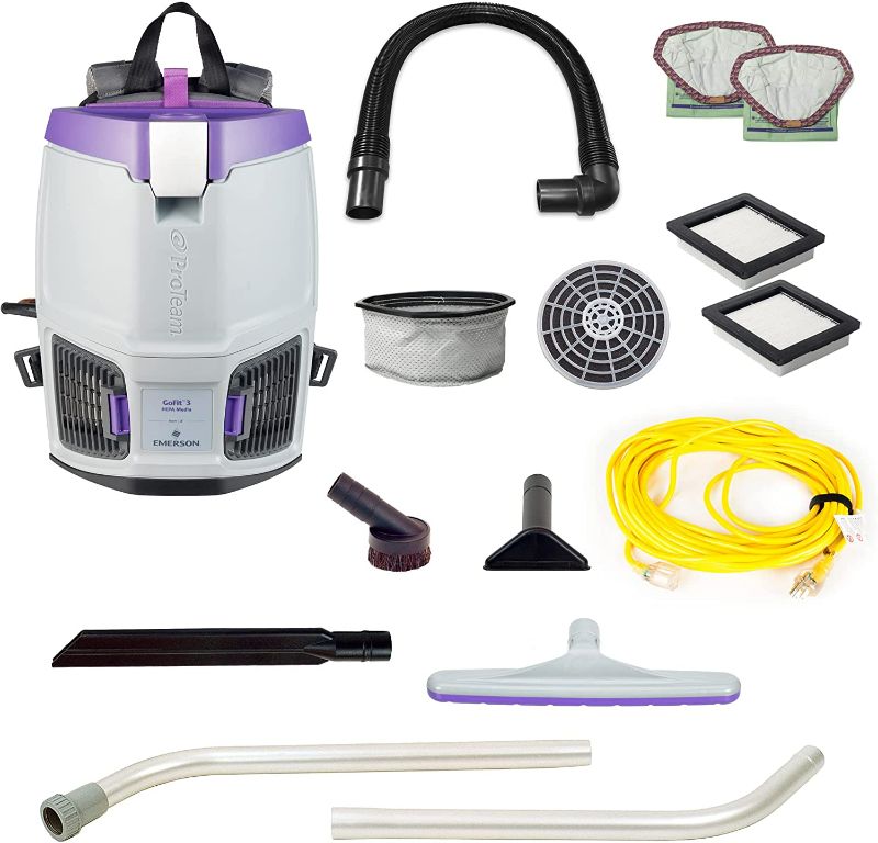 Photo 1 of ProTeam GoFit 3 Commercial Backpack Vacuum with Xover Multi-Surface Two-Piece Wand Took Kit, 3 qt, Corded
