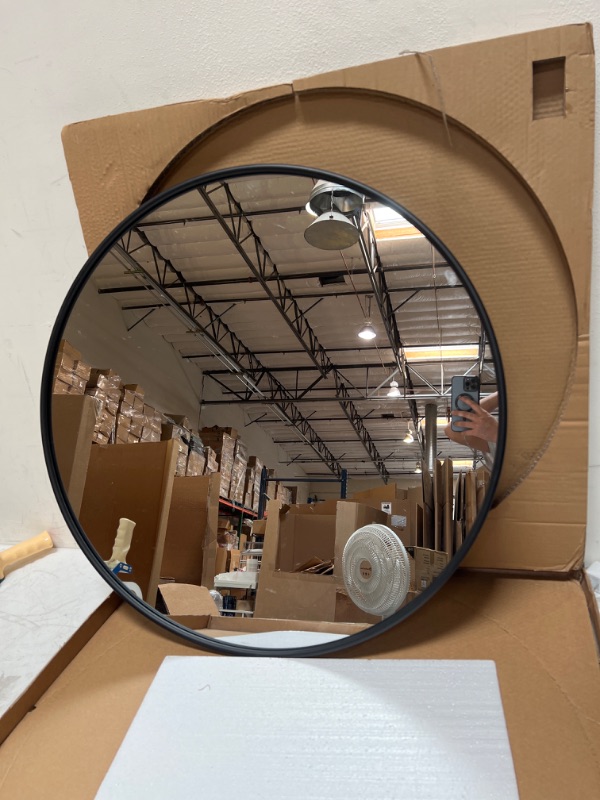 Photo 3 of PROHOMEWARE Round Mirror, Black Bathroom Mirror, Wall Mirror?30"X30"Circle Bathroom Mirrors for Wall?Bathroom Mirrors for Vanity? Big Black Frame Mirror for Entryway Living Room Bedroom 30''*30''